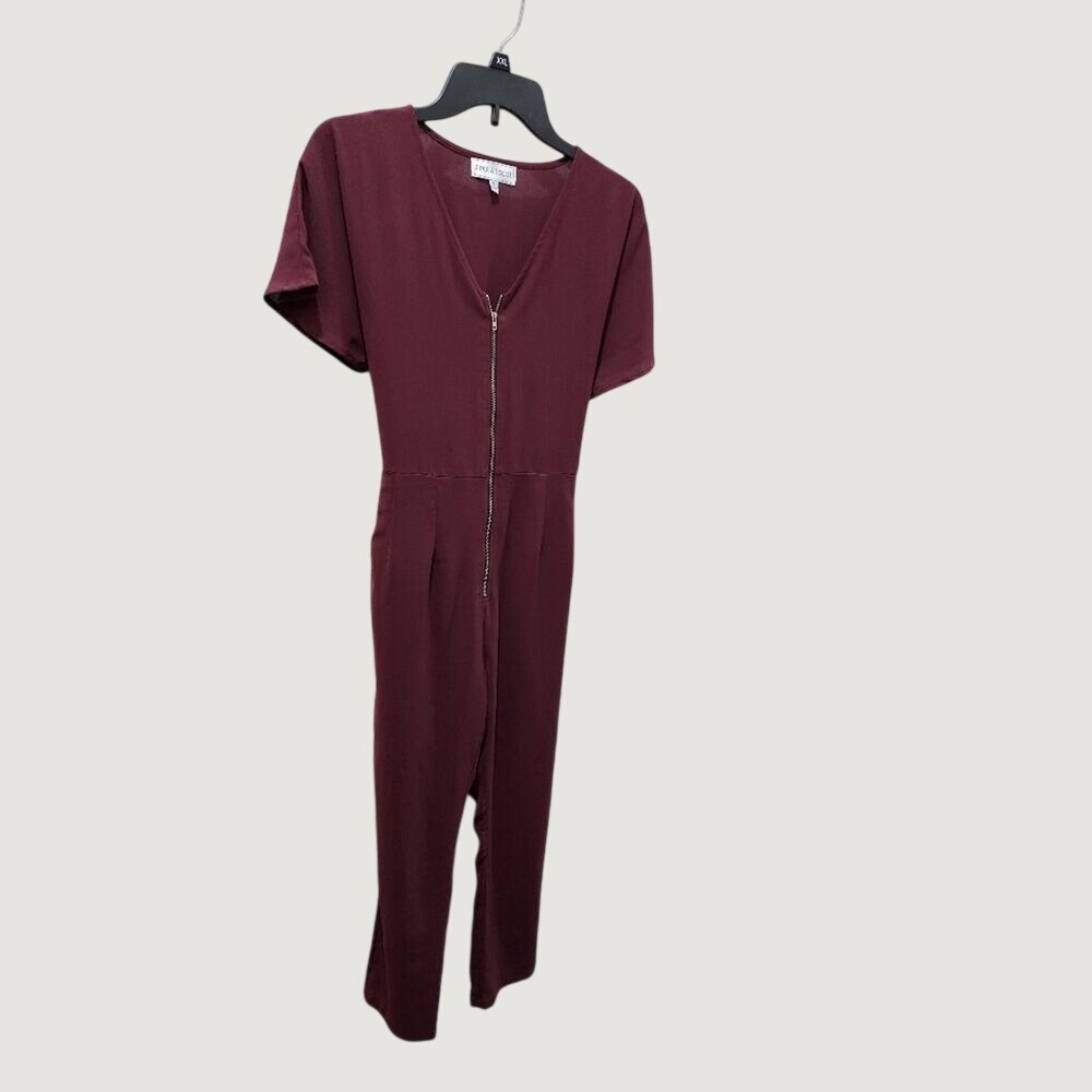 Piper and Scoot burgundy zippered front tied waist jumpsuit size small